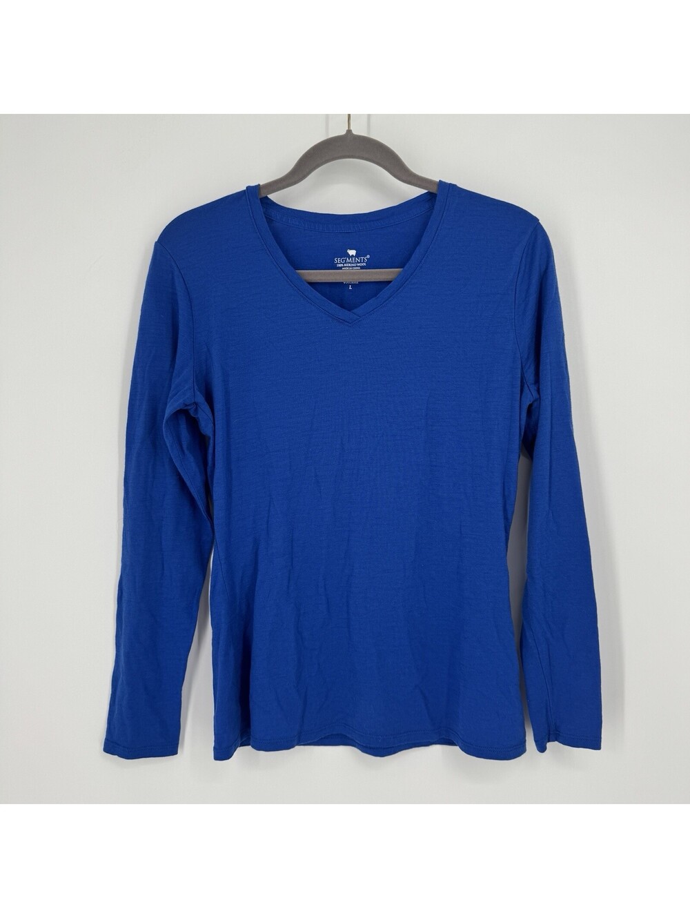 Segments top long sleeve womens large L blue merino wool hiking gorpcore outdoor